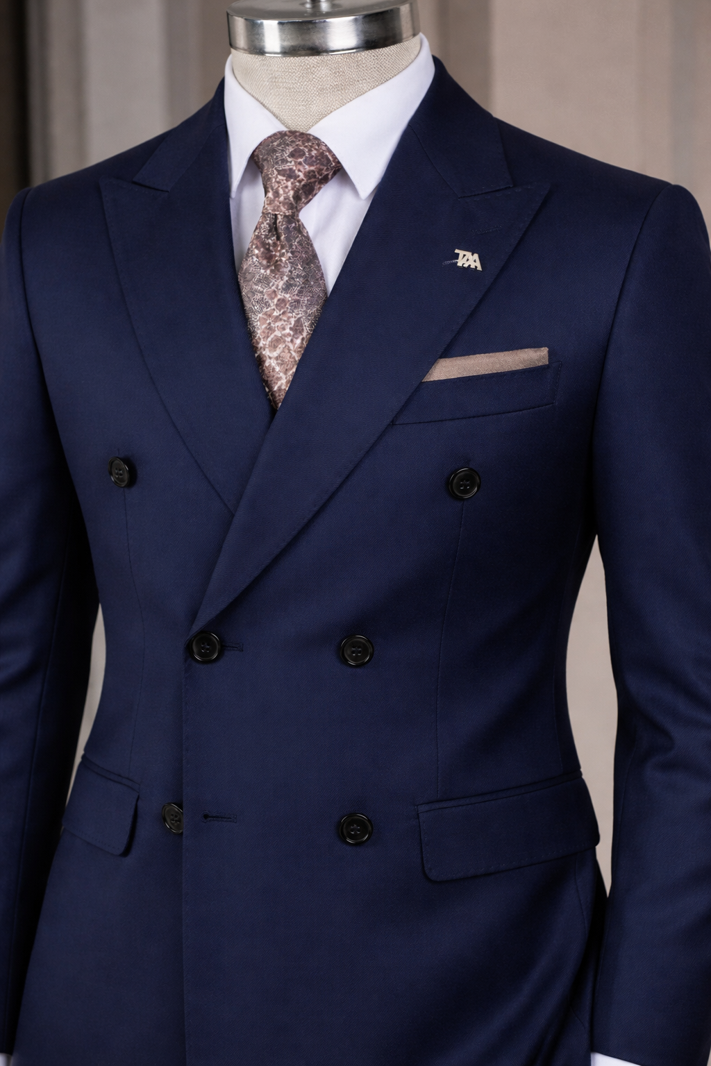 French Cuff Men's Blue Double Breasted Blazer