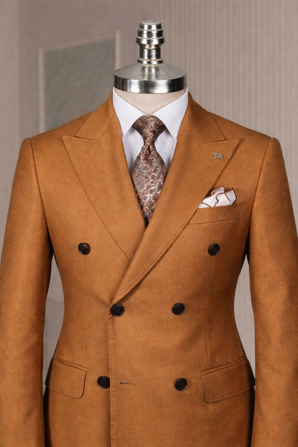 French Cuff Men's Camel Double Breasted Blazer