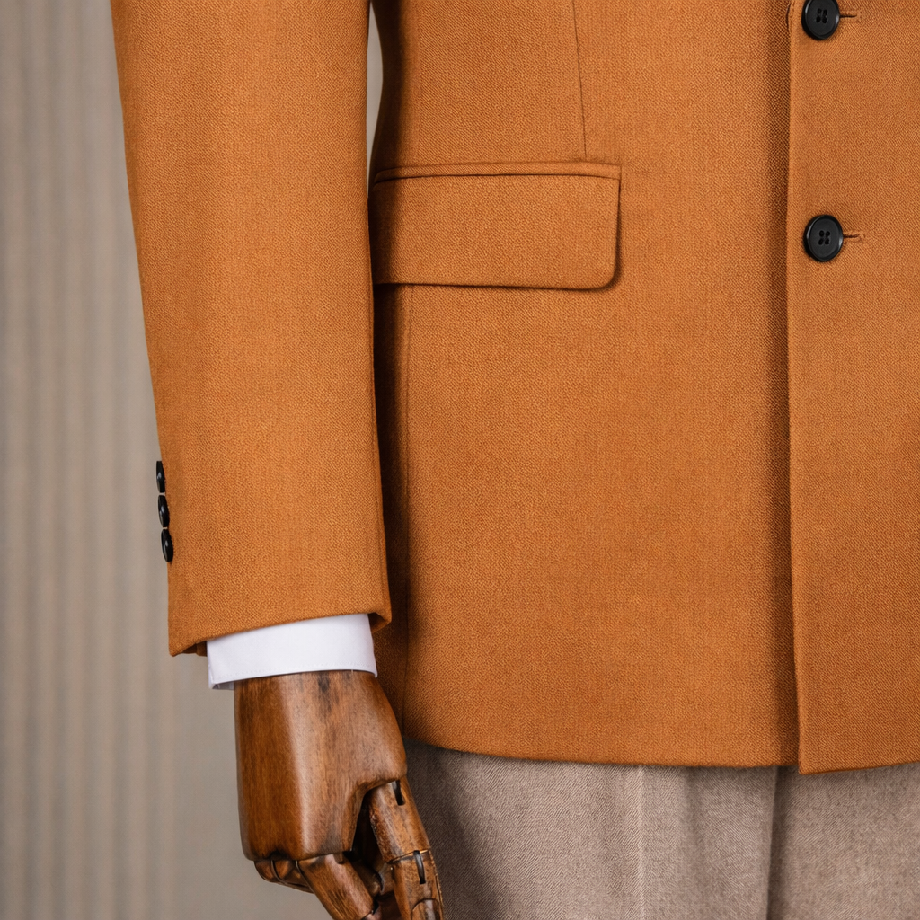 French Cuff Men's Camel Double Breasted Blazer