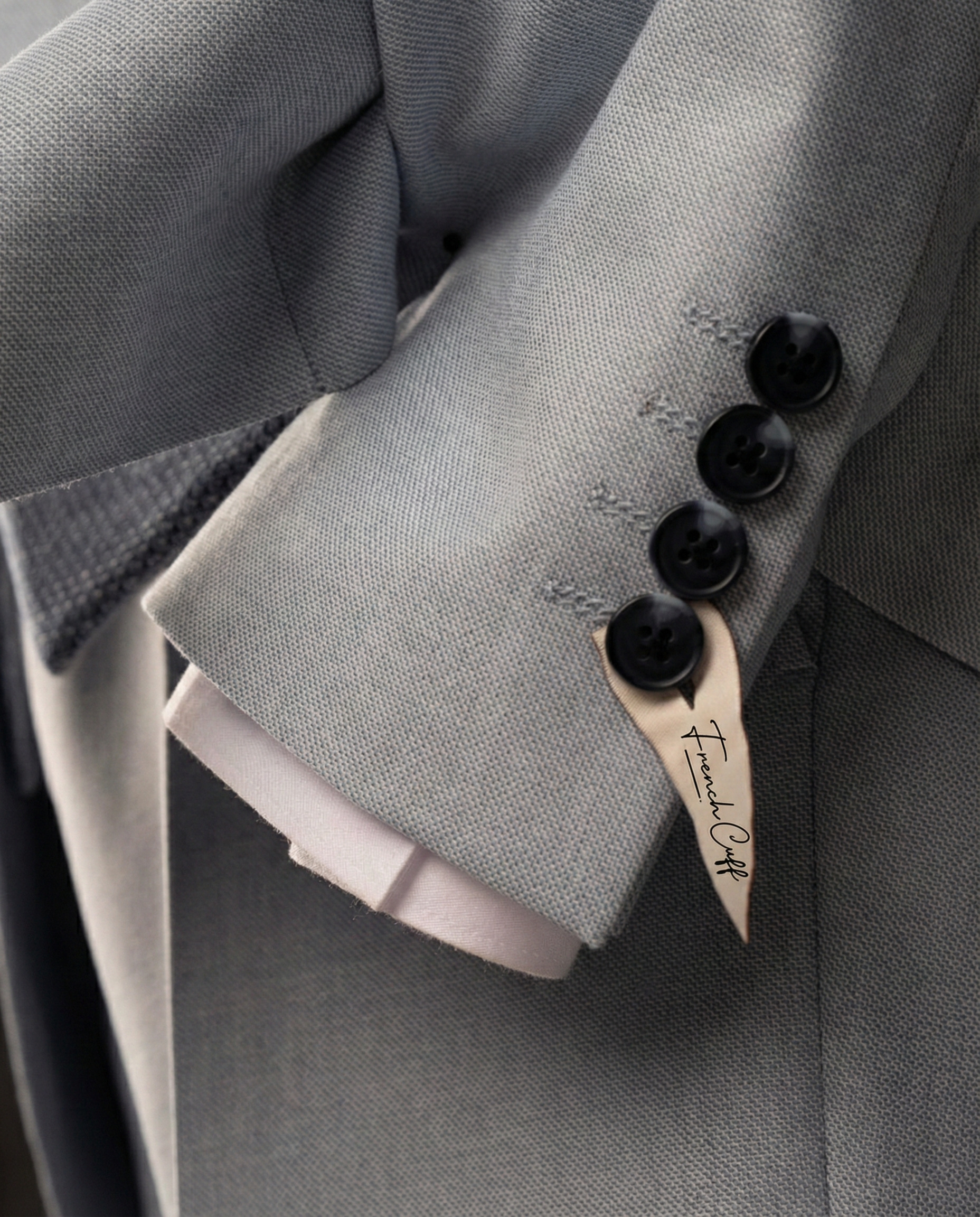 French Cuff Men's Grey Double Buttoned 3-Piece Suit