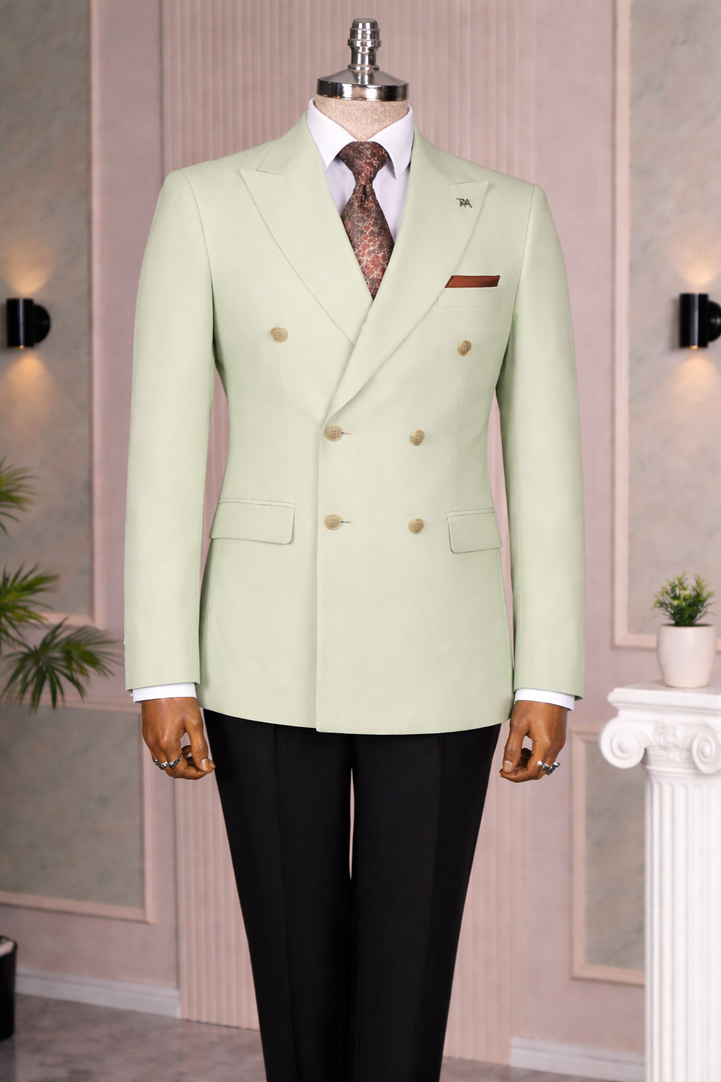 French Cuff Men's Lime Double Breasted Blazer