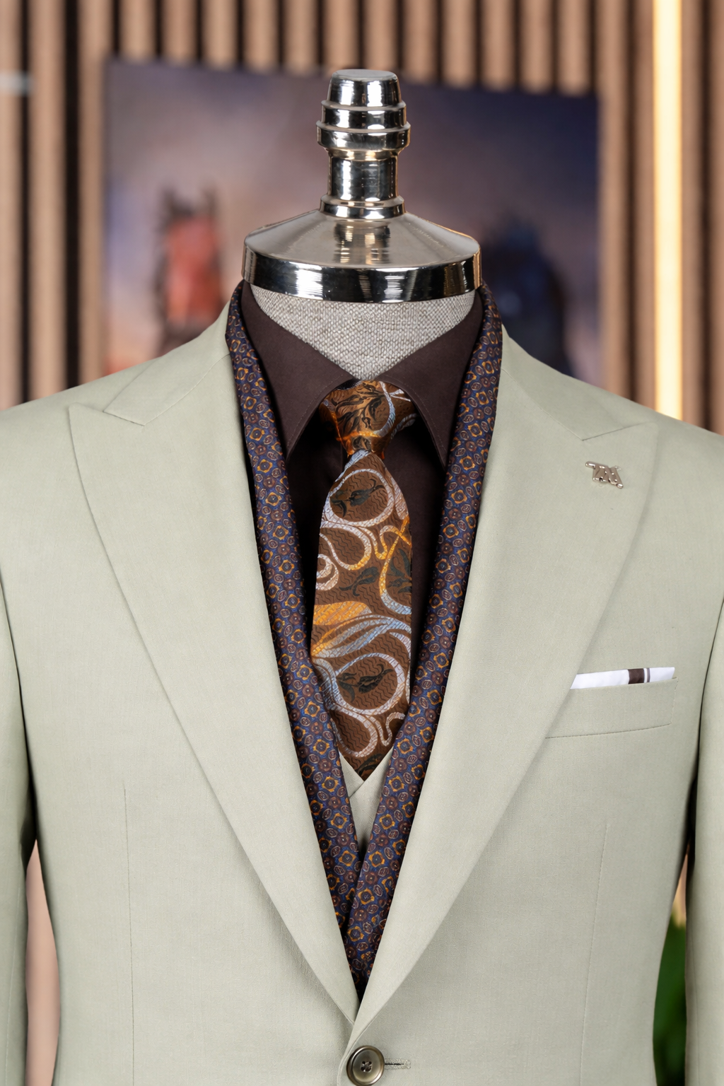 French Cuff Men's Lime Single Buttoned 3-Piece Suit