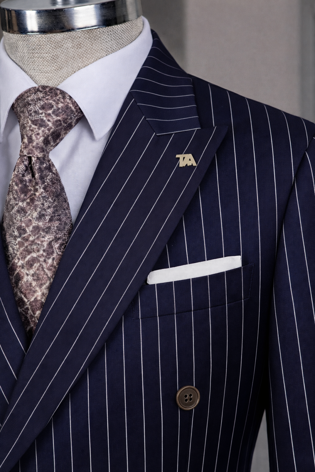 French Cuff Men's Navy Striped Double Breasted Blazer