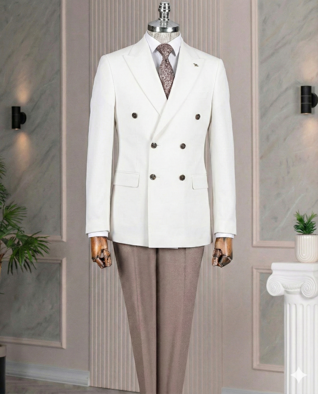 French Cuff Men's White Double Breasted Blazer