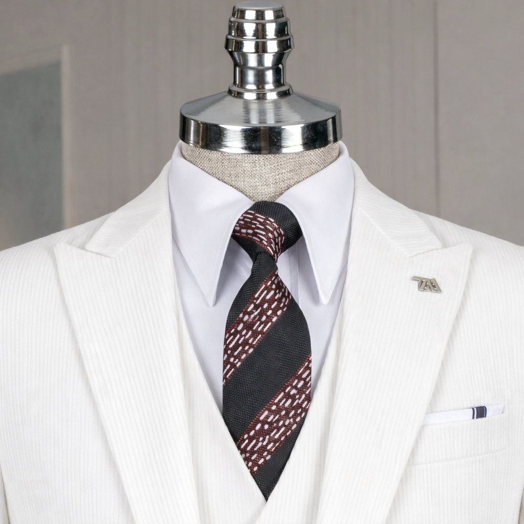 French Cuff men's White Corduroy Single Buttoned 3-Piece Suit