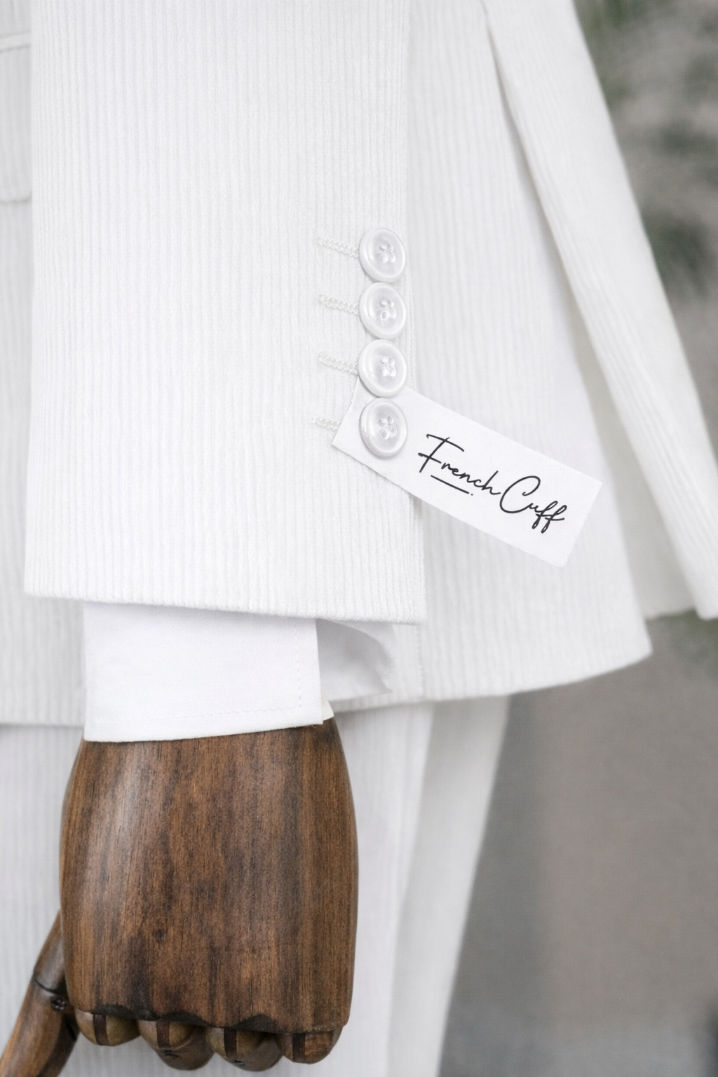 French Cuff men's White Corduroy Single Buttoned 3-Piece Suit