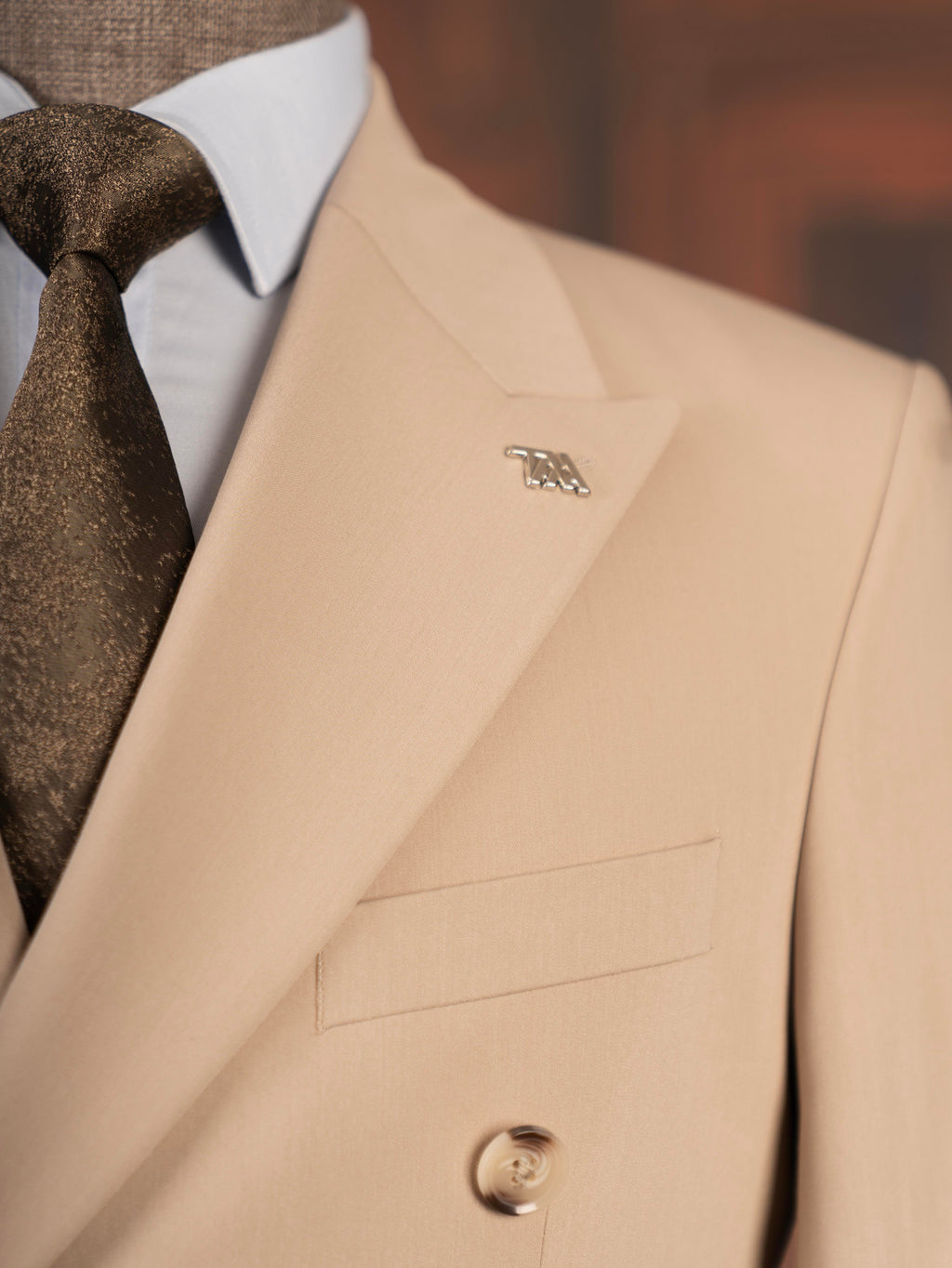 French Cuff Men's Beige Double Breasted 2-Piece Suit