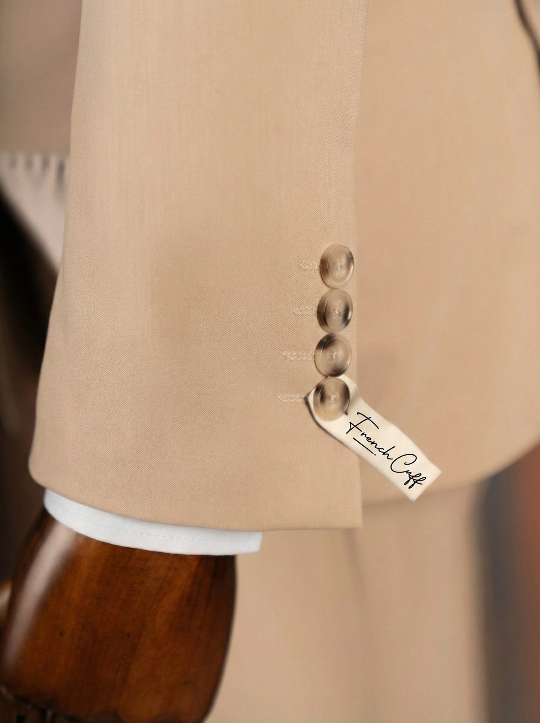French Cuff Men's Beige Double Breasted 2-Piece Suit