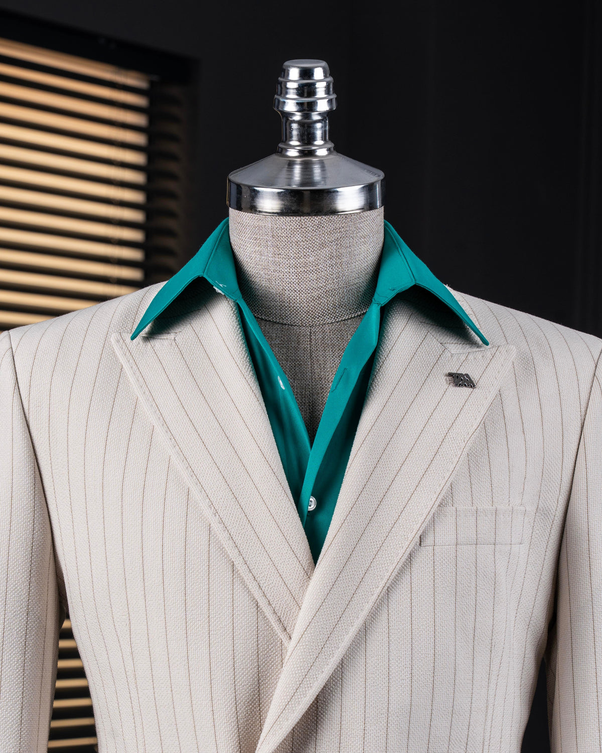 French Cuff Men's White Stripe Double Breasted (Soft-Edge Patch Pocket) 2-Piece Suit (Limited Edition)