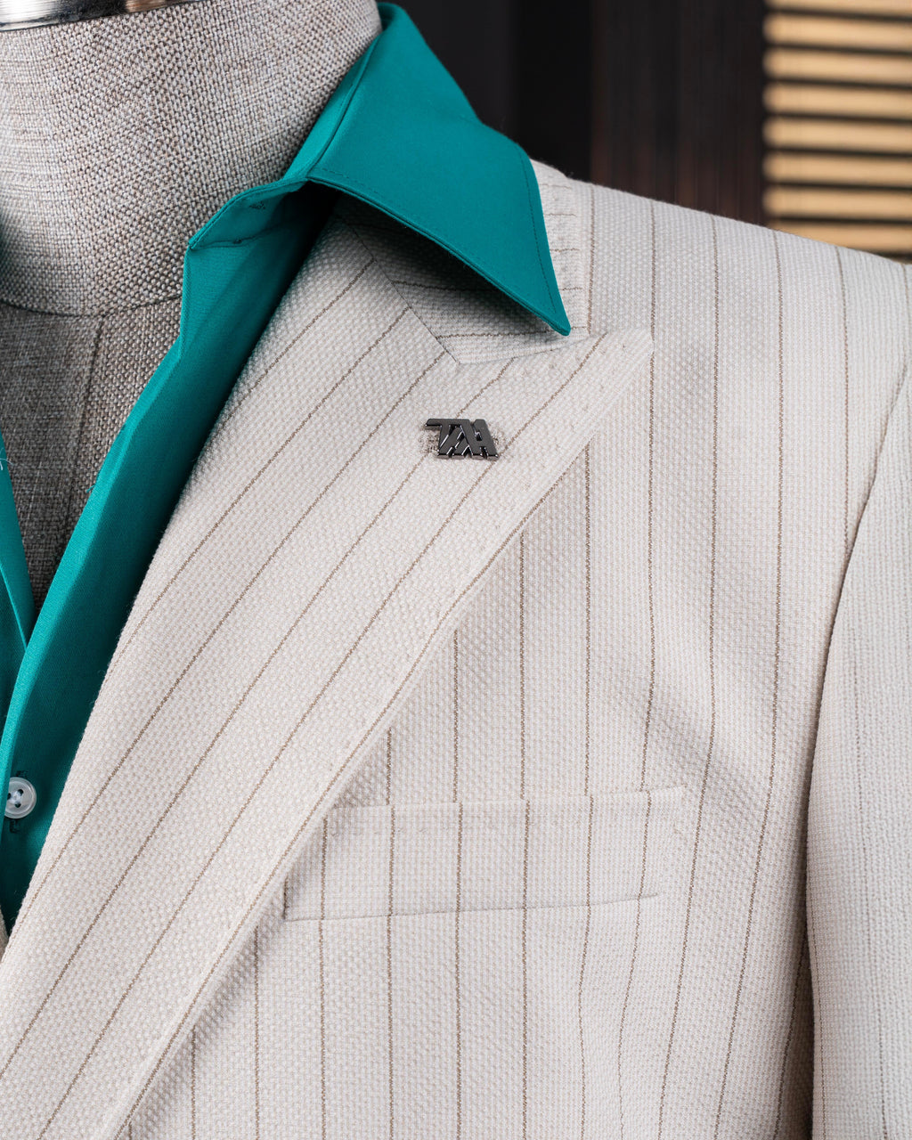 French Cuff Men's White Stripe Double Breasted (Soft-Edge Patch Pocket) 2-Piece Suit (Limited Edition)