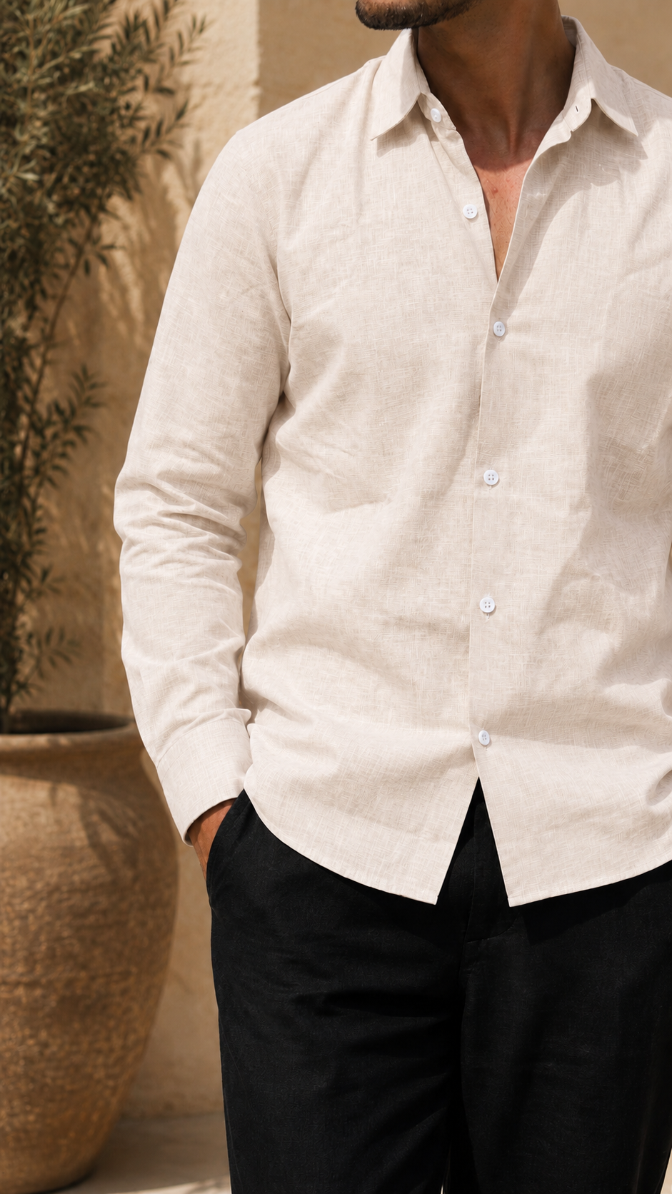 Full Sleeve Men's Pure Linen Beige Shirt | Summer Wear