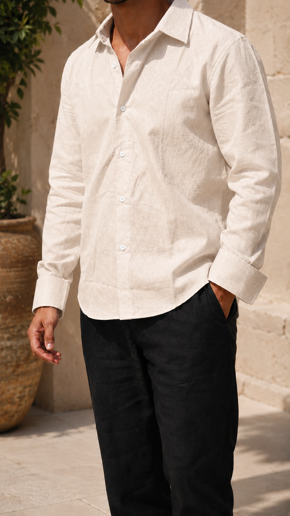 Full Sleeve Men's Pure Linen Beige Shirt | Summer Wear