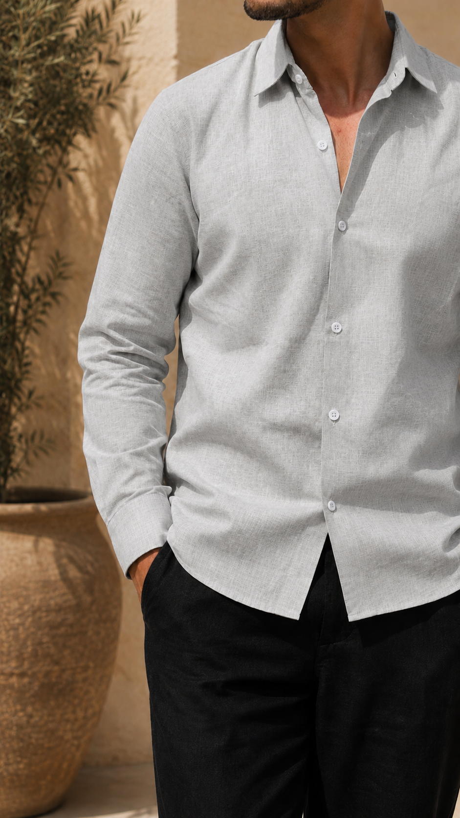 Full Sleeve Men's 100% Belgium Linen Light Grey Shirt | Summer Special