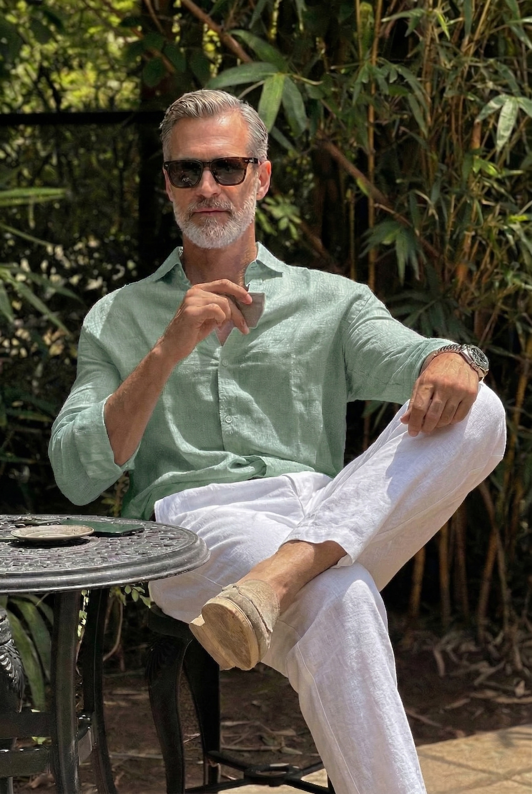 Full Sleeve Linen Pair For Men | Minty Green Linen Shirt with White Linen Pant