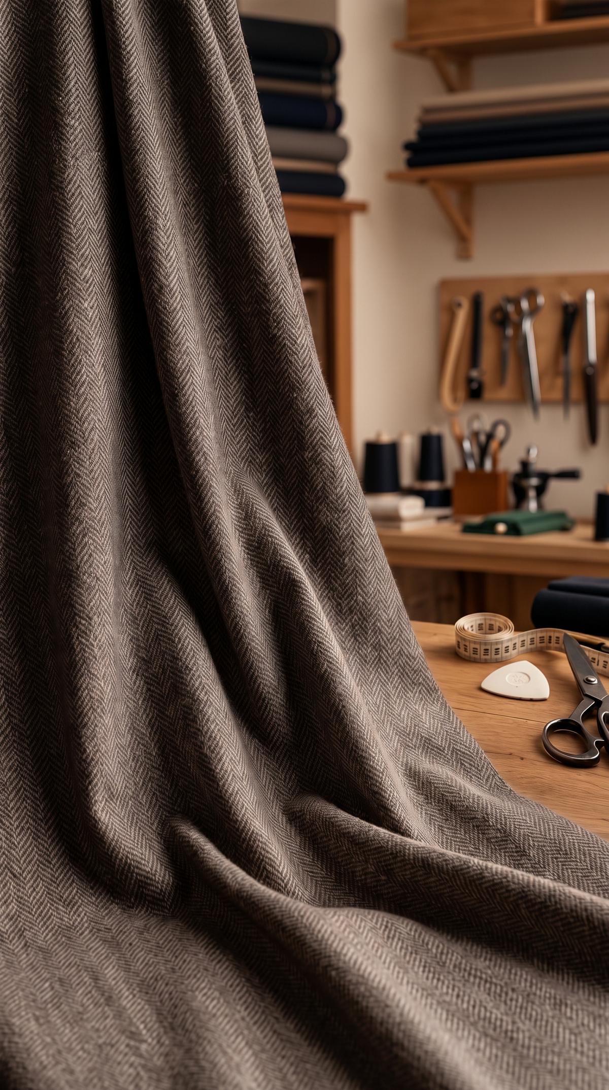 Luxury Brown Herringbone Fabric | Premium Formal Wear Fabric
