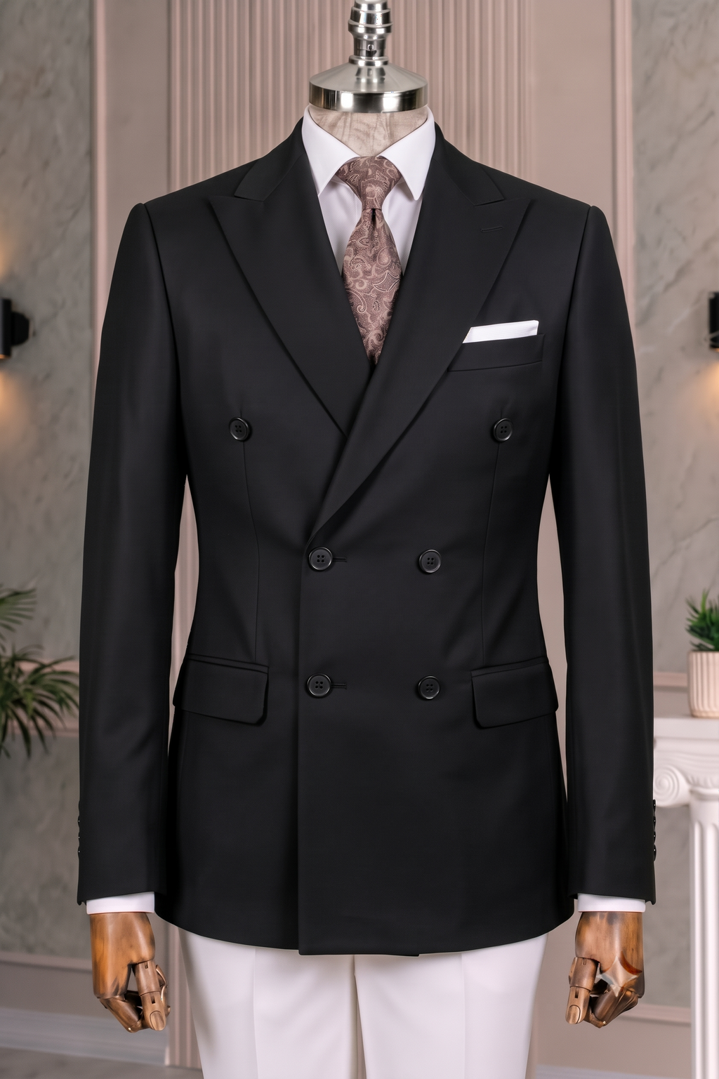 French Cuff Men's Black Double Breasted Blazer