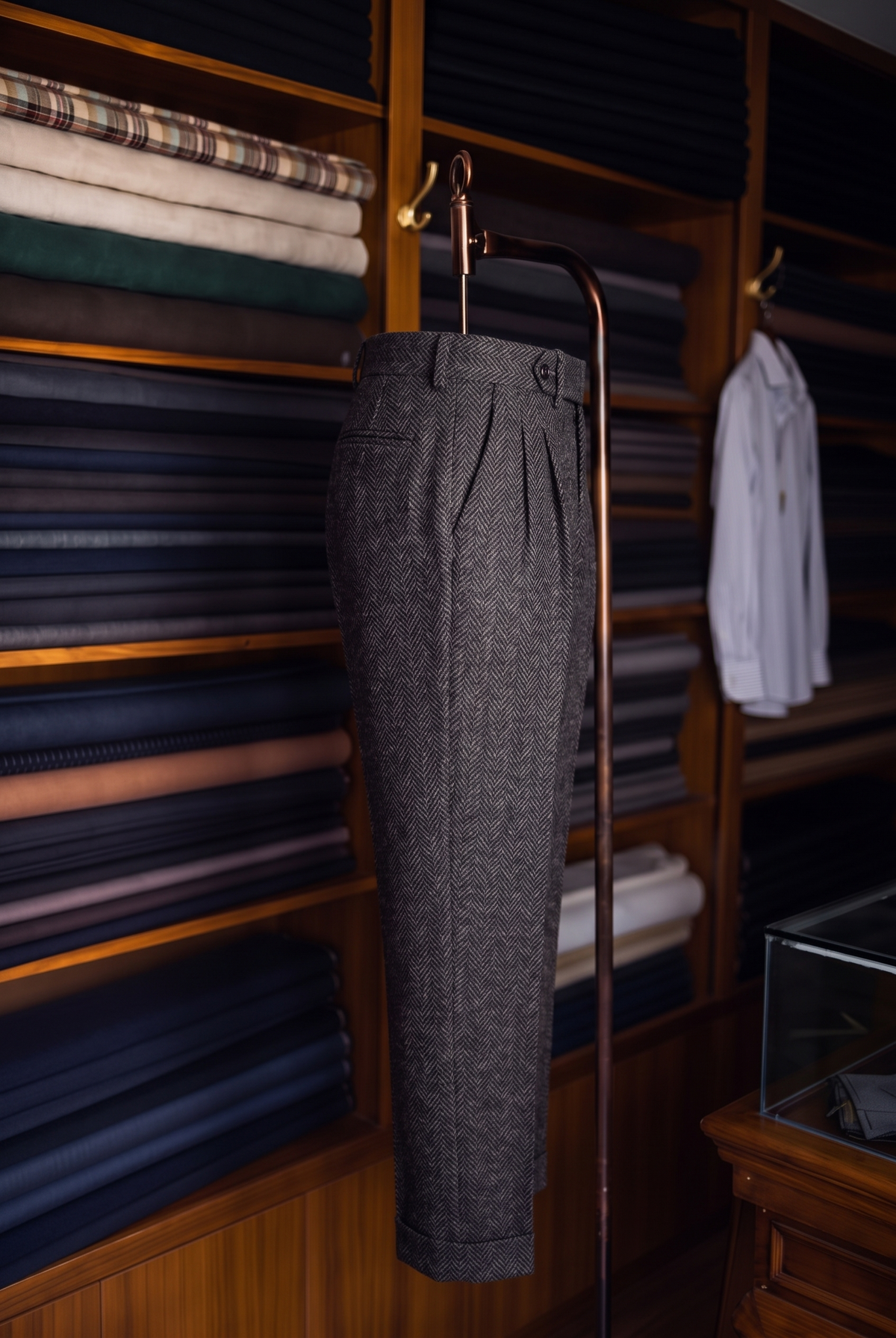 Viceroy Brown Herringbone Double Pleated Trousers for Men