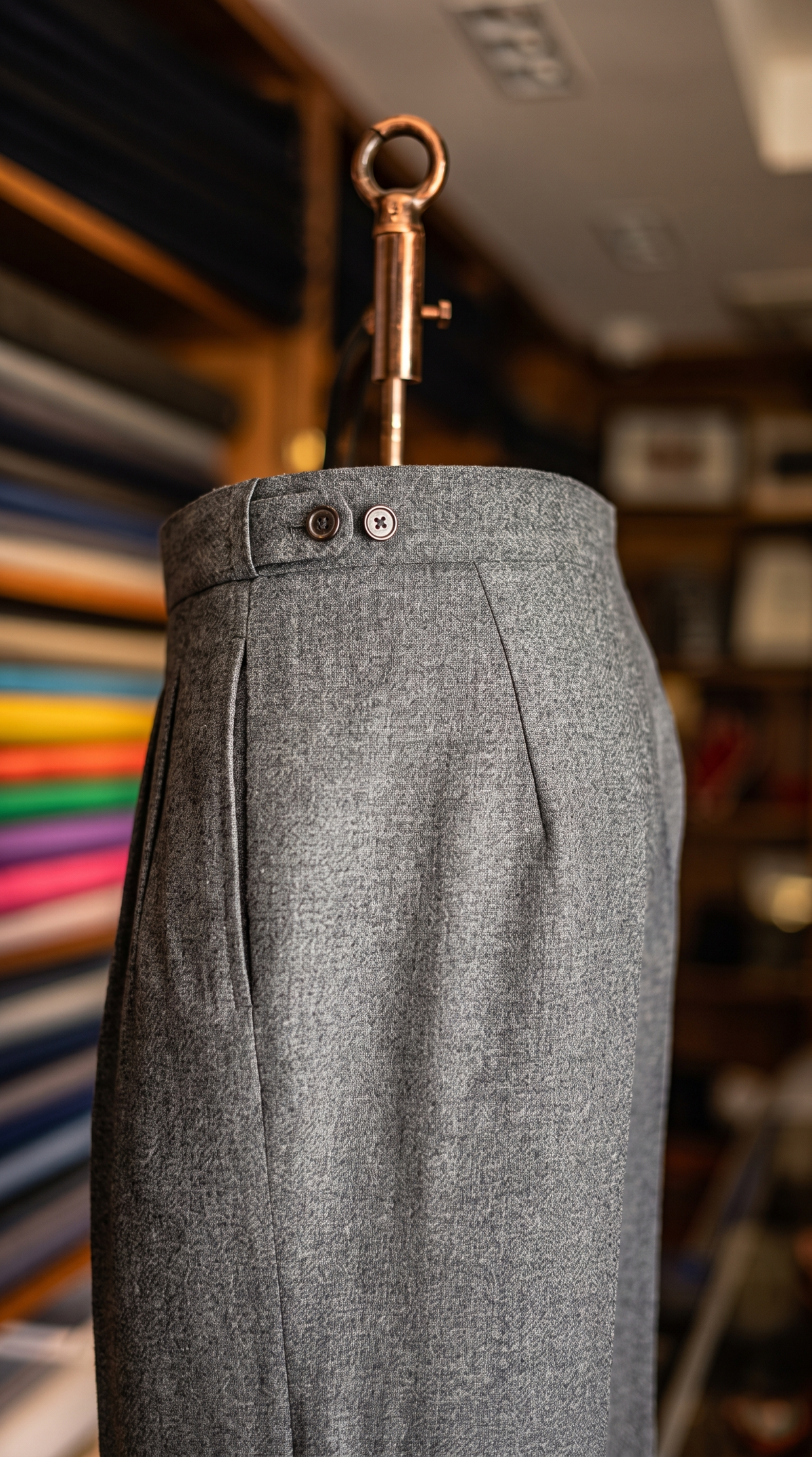 Imperial Grey Marino Wool Double Pleated Trousers for Men