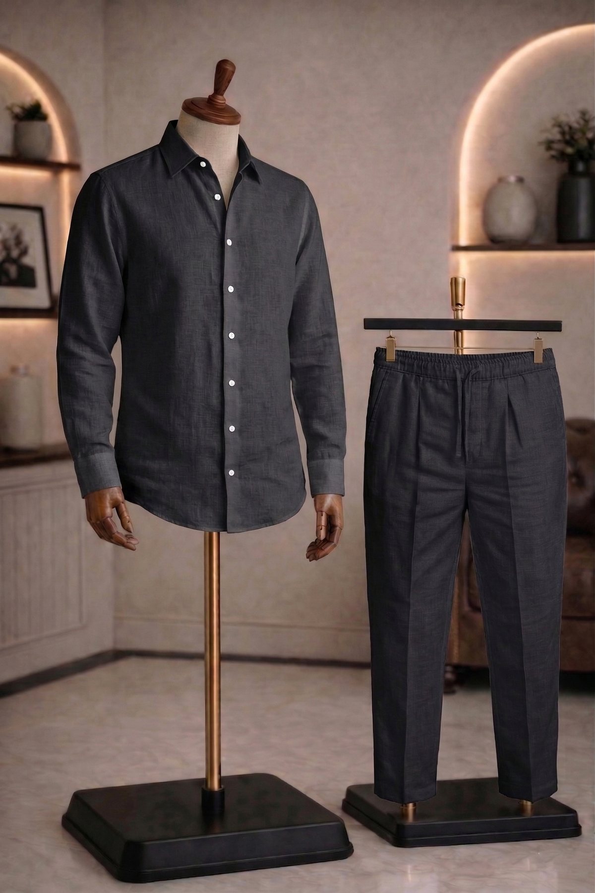 Full Sleeve Linen Pair For Men | Black Linen Shirt with Black Linen Pant