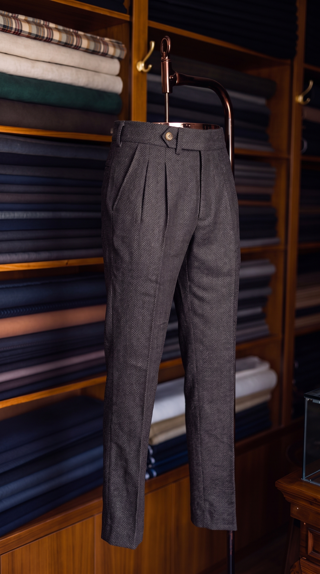 Viceroy Brown Herringbone Double Pleated Trousers for Men