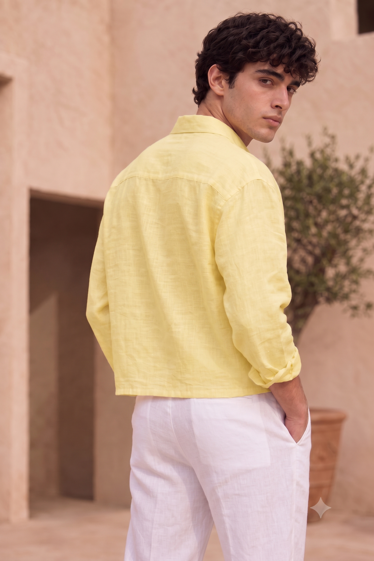 Full Sleeve Yellow Boxy Fit Pure Belgium Linen Crop Shirt