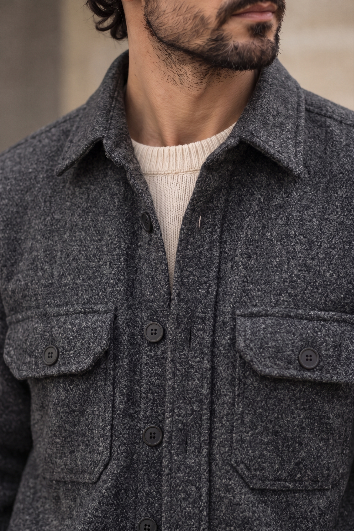 Melange Grey Premium Wool Shirt for Men