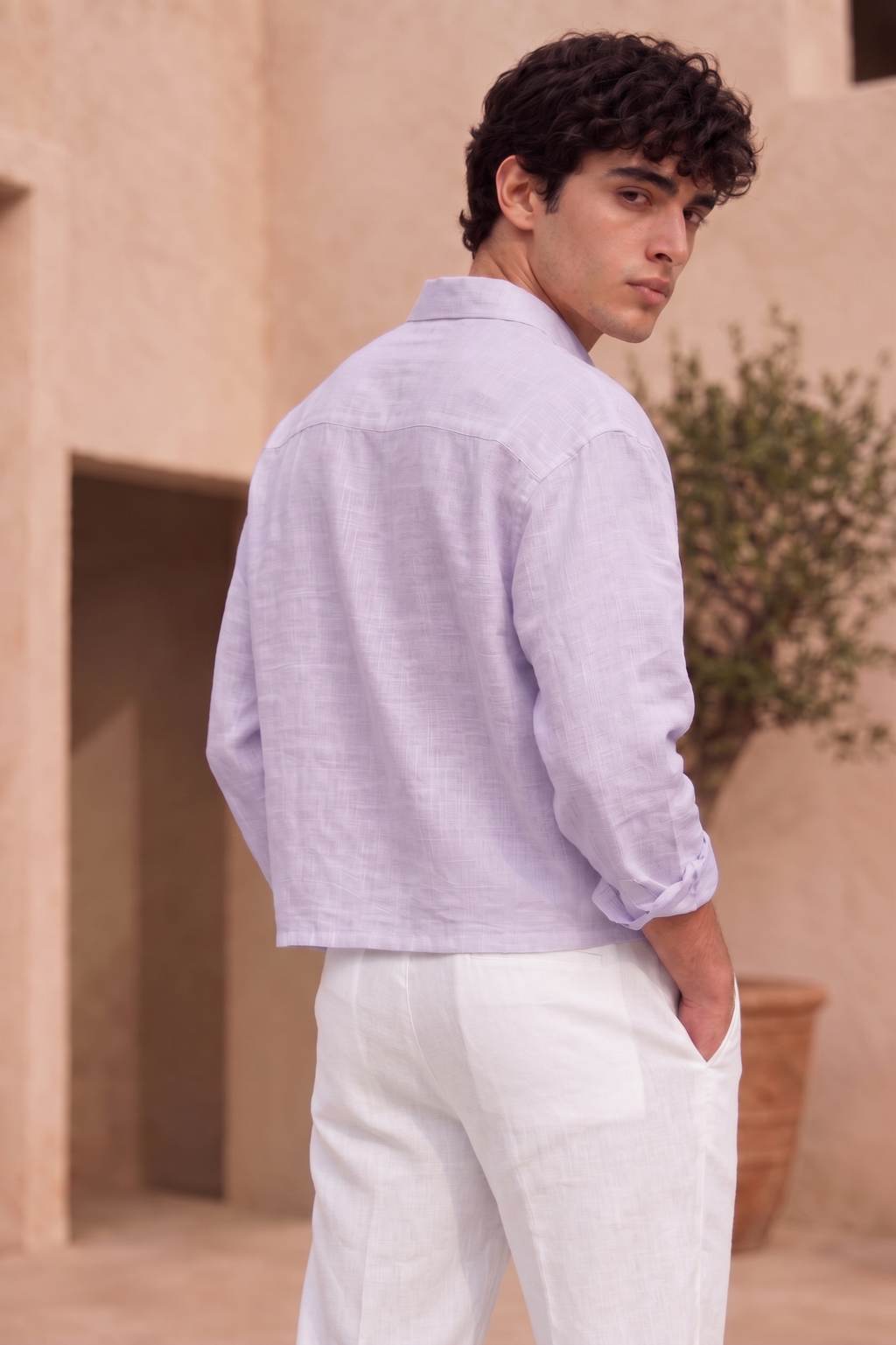 Full Sleeve Lavender Boxy Fit Pure Belgium Linen Crop Shirt