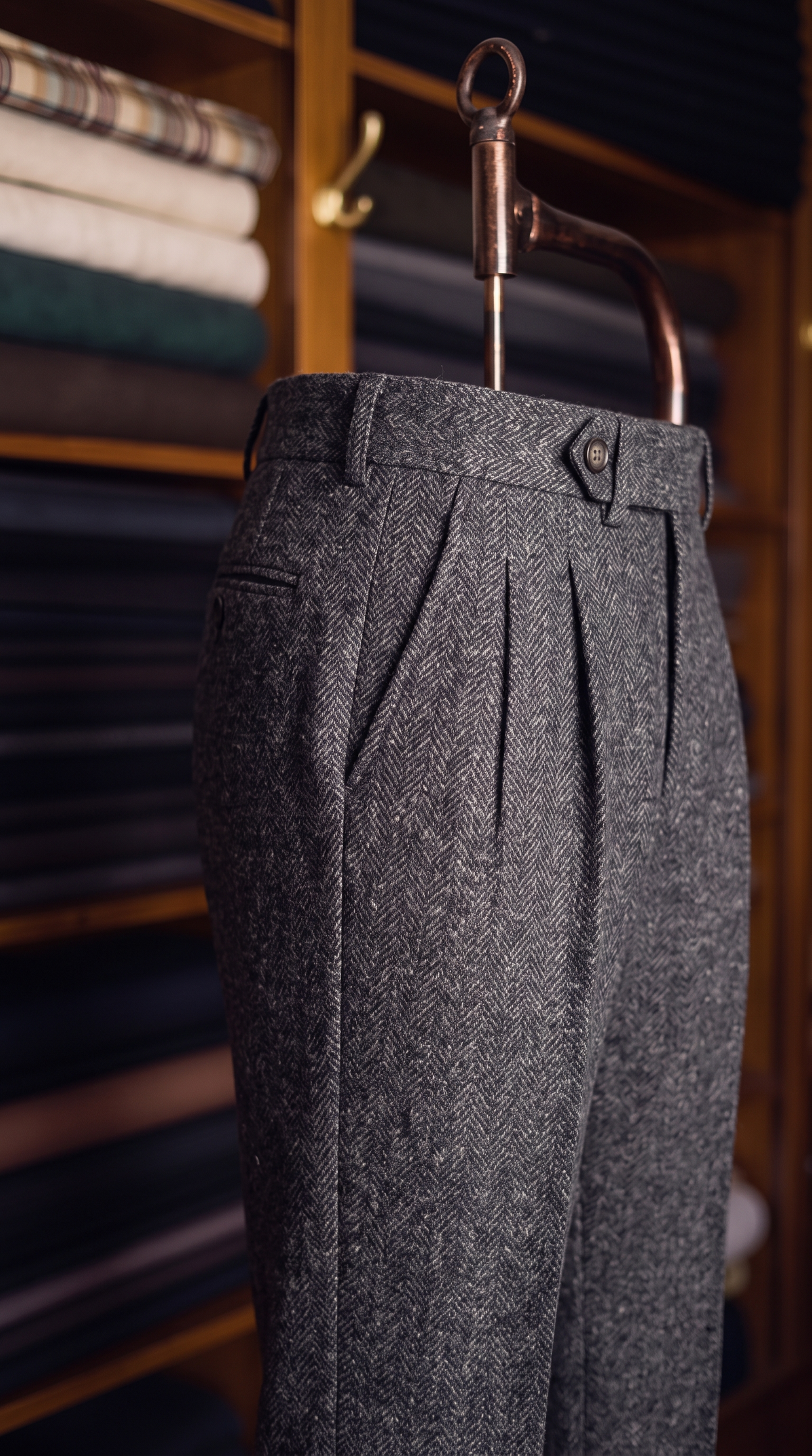 Viceroy Grey Herringbone Double Pleated Trousers for Men