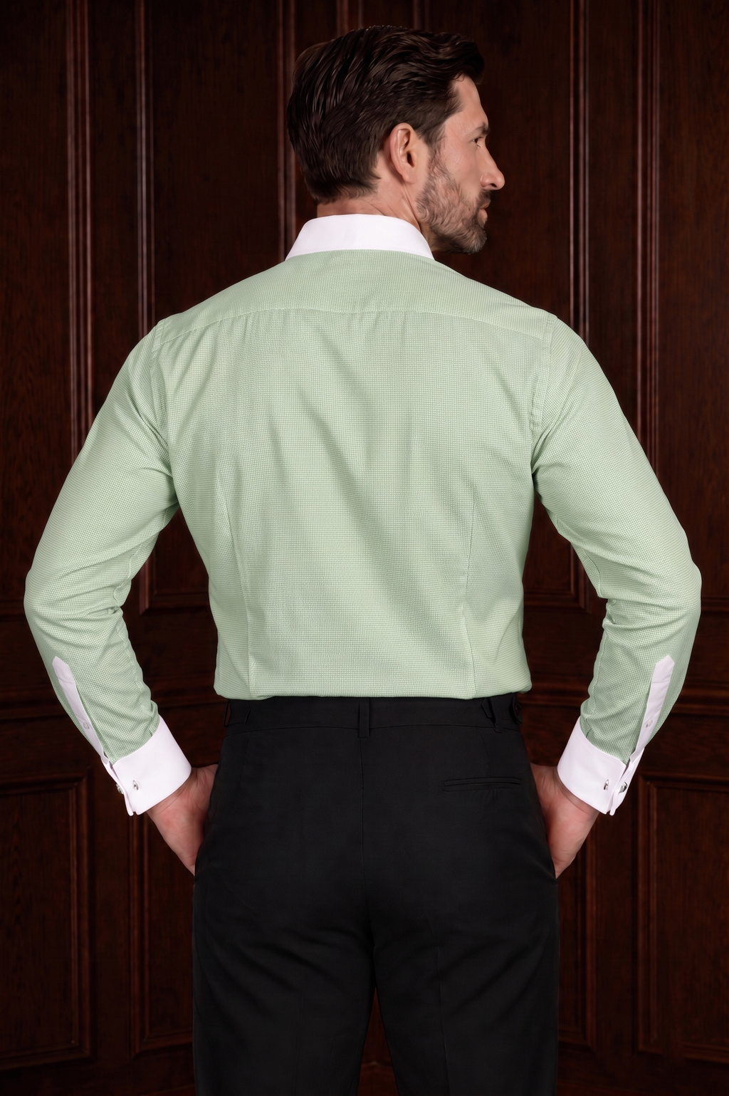 Men’s Pista Green Contrast Shirt – Tailored Button Down with French Cuffs