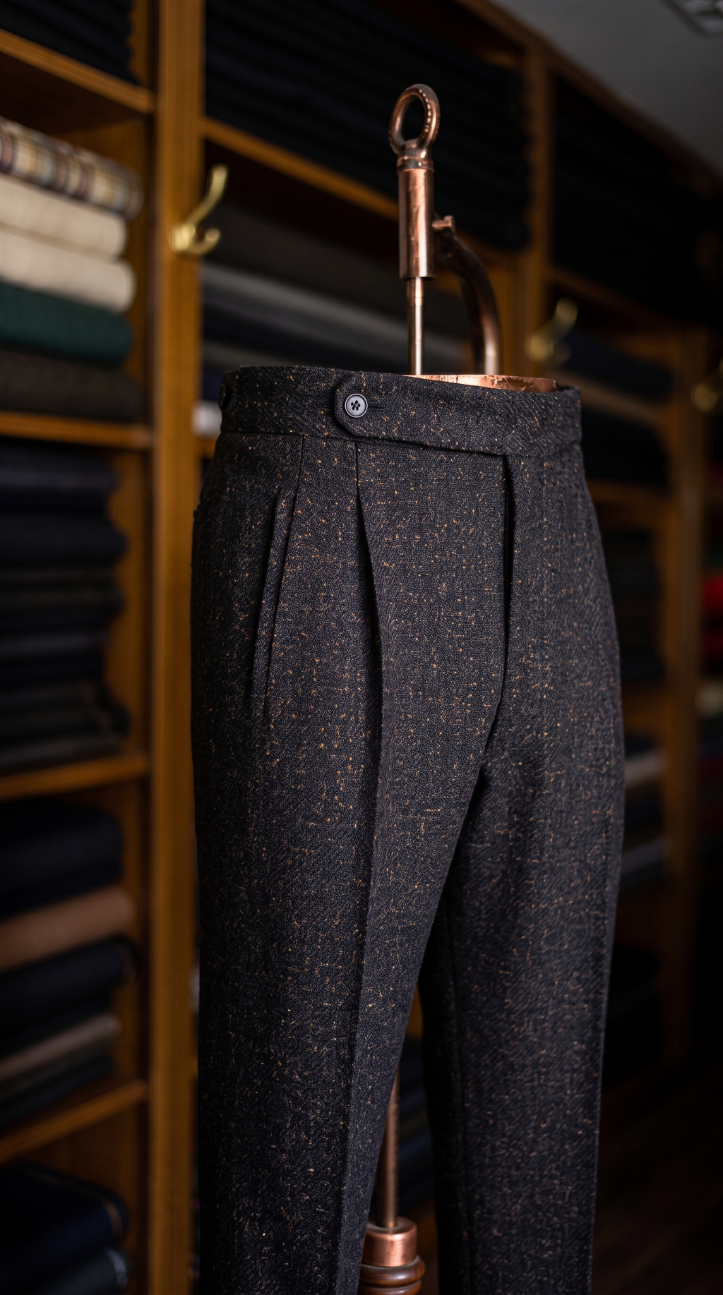 Imperial Brown Marino Wool Double Pleated Trousers for Men