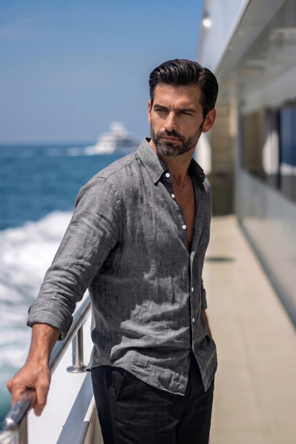 Full Sleeve Linen Pair For Men | Dark Grey Linen Shirt with Black Linen Pant