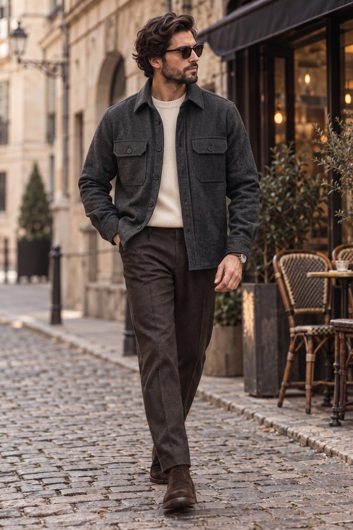 Melange Charcoal Black Premium Wool Shirt for Men