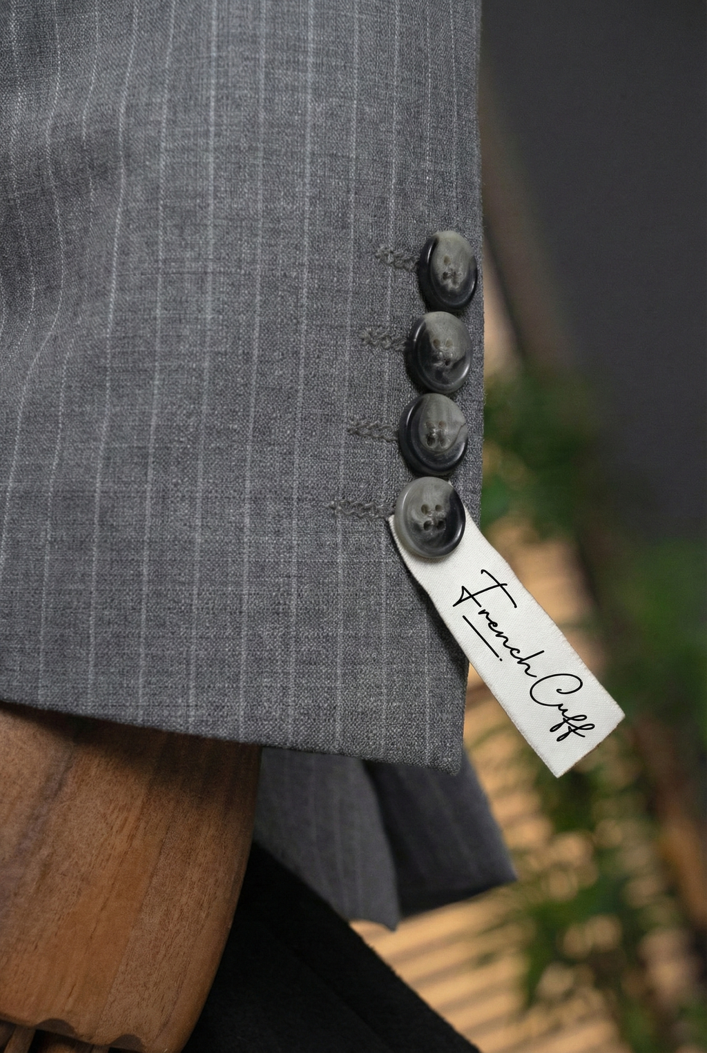 French Cuff Men's Grey Striped Double Buttoned 3-Piece Suit