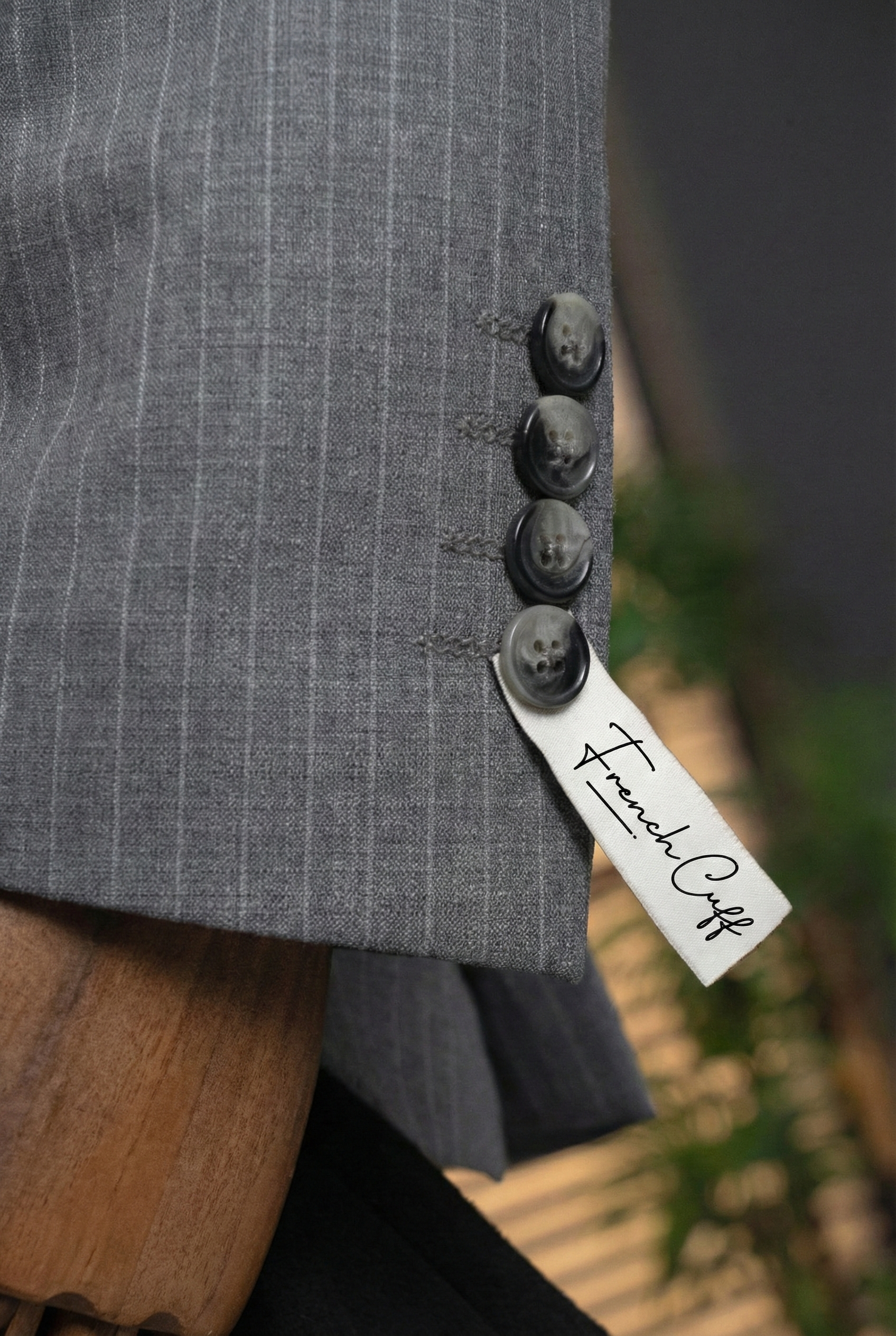 French Cuff Men's Grey Striped Double Buttoned 3-Piece Suit