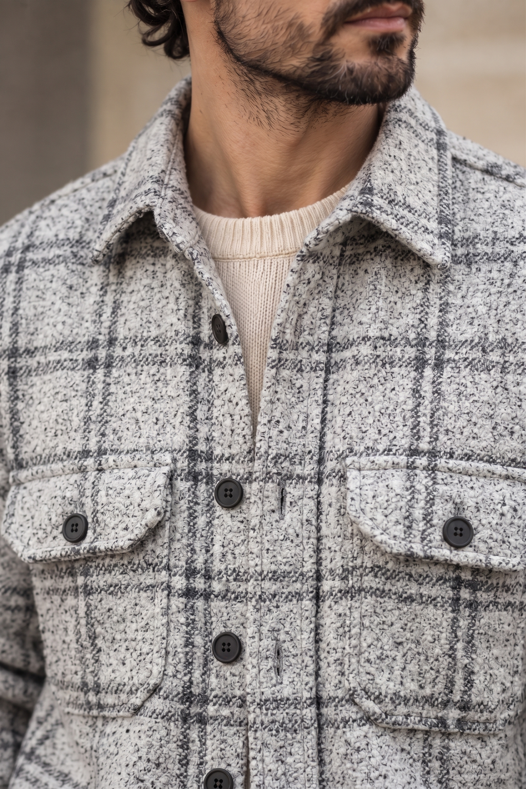 Melange Checked White Premium Wool Shirt for Men