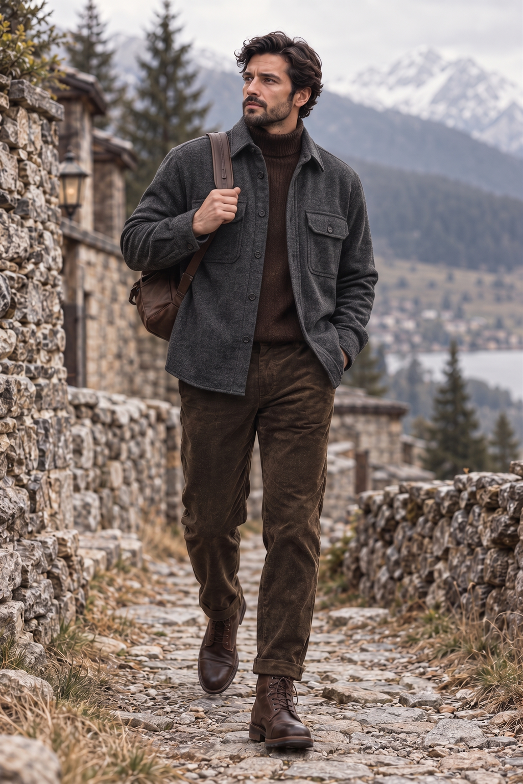 Melange Charcoal Black Premium Wool Shirt for Men