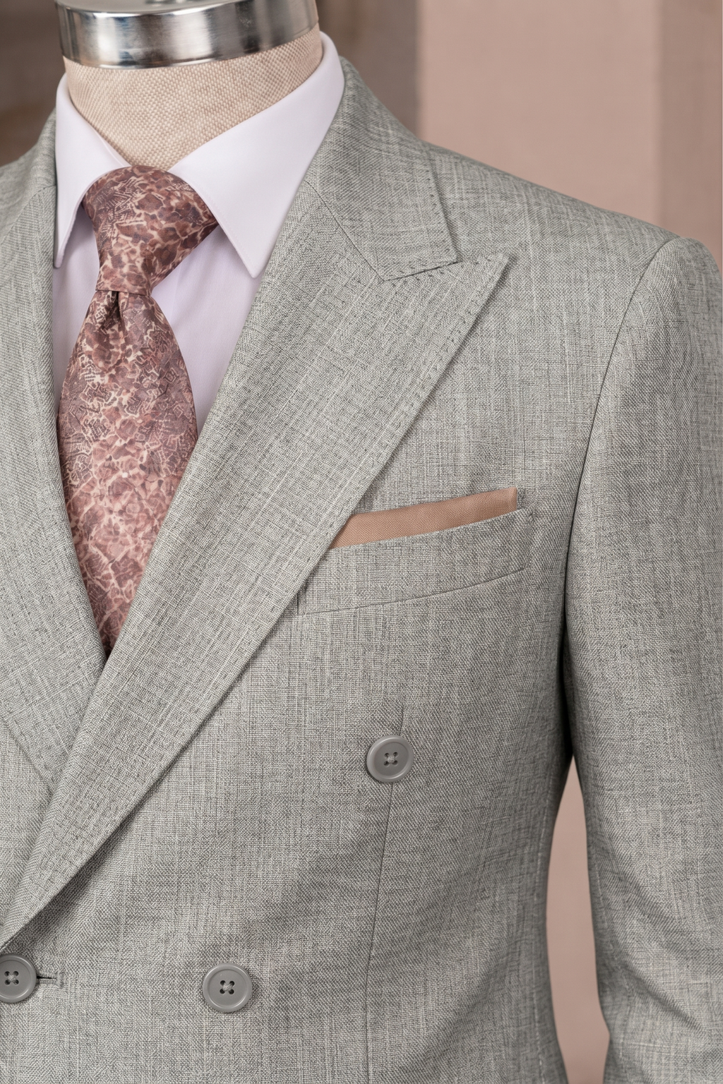 French Cuff Men's Light Grey Double Breasted Blazer