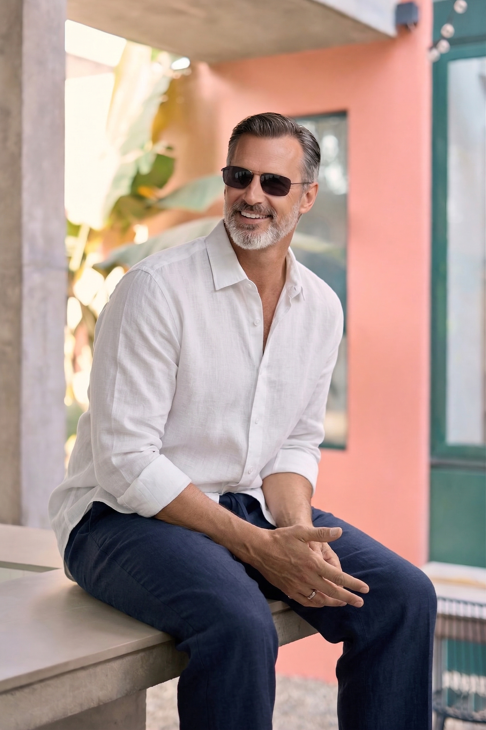 Full Sleeve Linen Pair For Men | White Linen Shirt with Navy Linen Pant