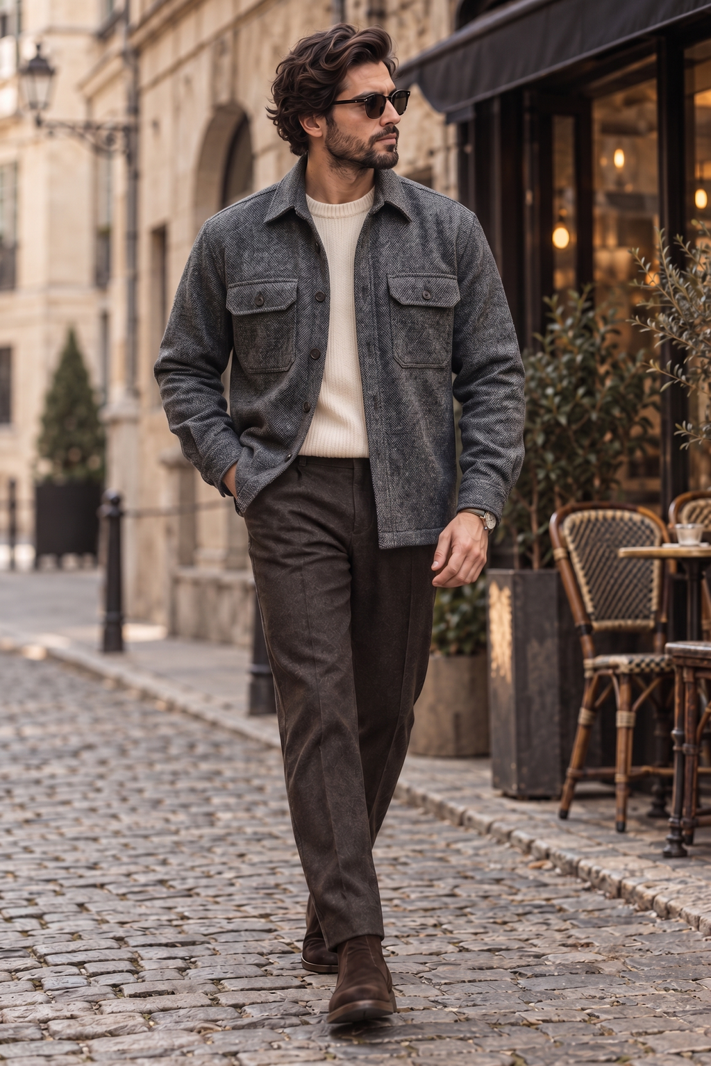 Melange Grey Premium Wool Shirt for Men