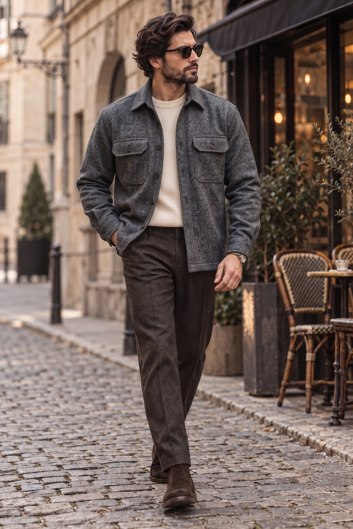 Melange Grey Premium Wool Shirt for Men