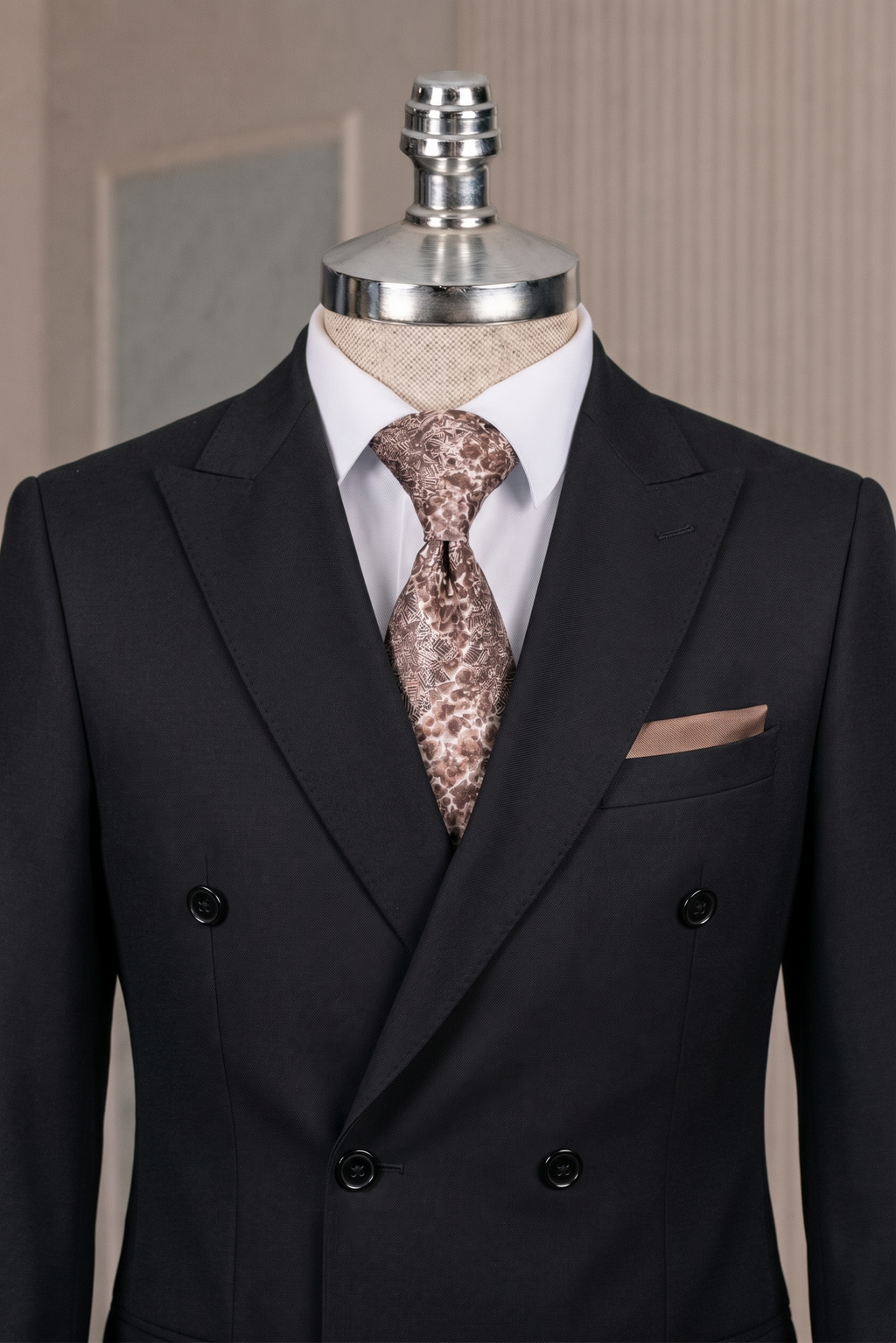 French Cuff Men's Black Double Breasted Blazer