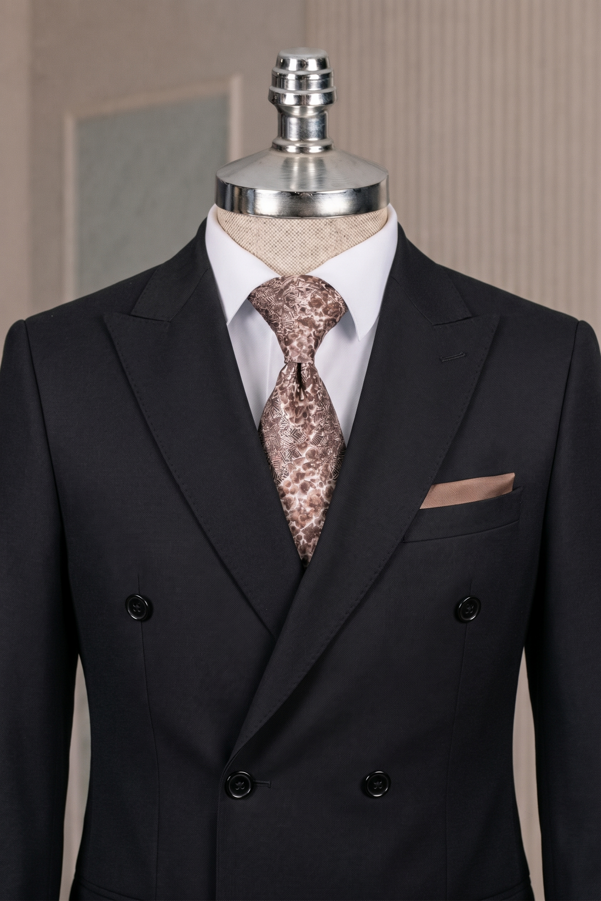 French Cuff Men's Black Double Breasted Blazer