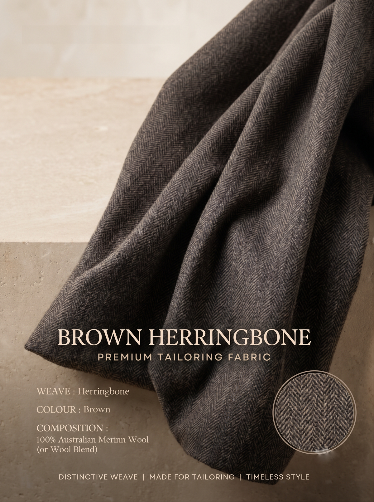 Luxury Brown Herringbone Fabric | Premium Formal Wear Fabric