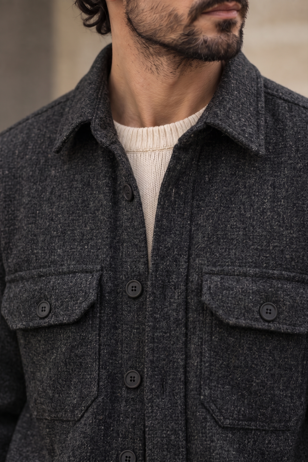 Melange Charcoal Black Premium Wool Shirt for Men