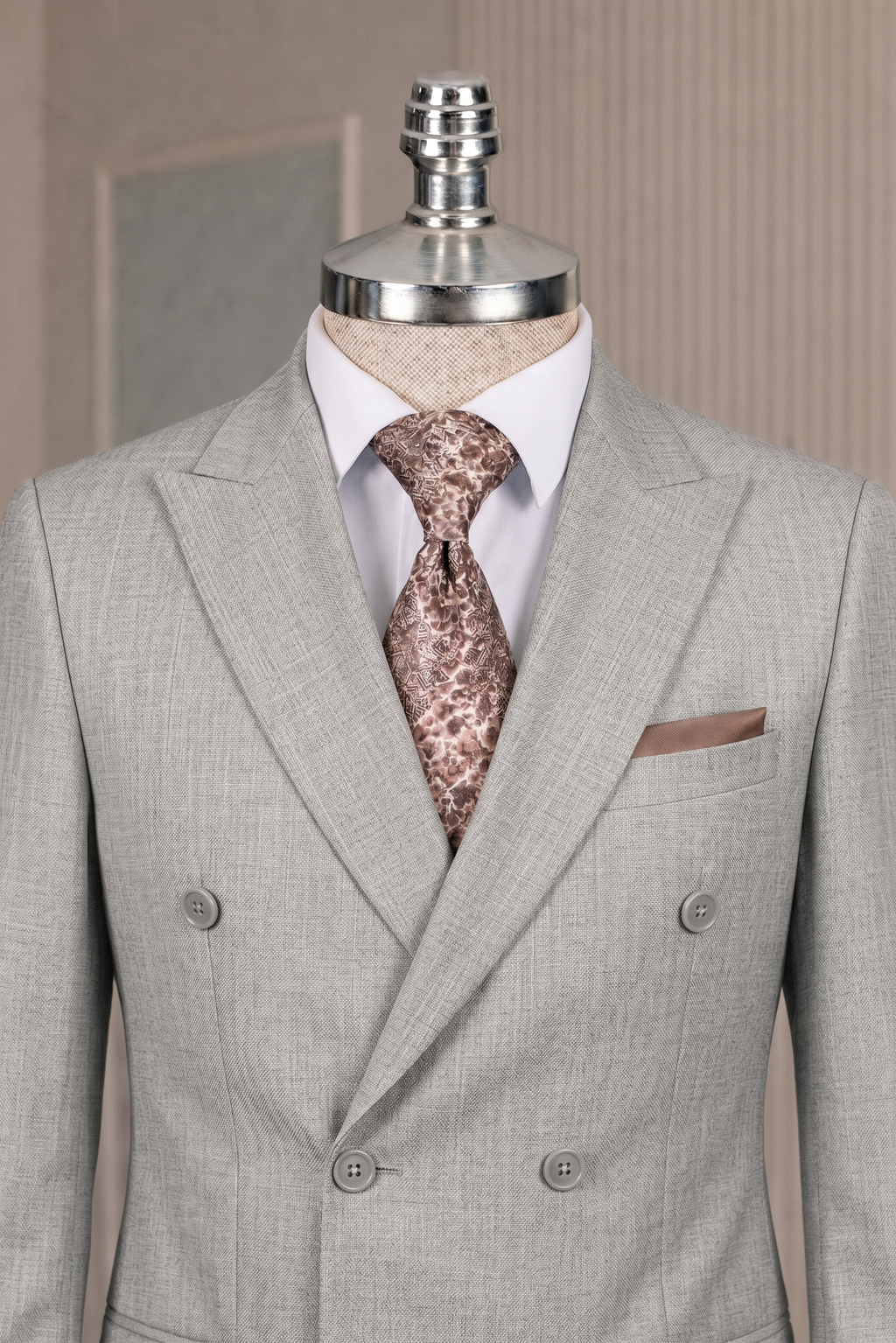 French Cuff Men's Light Grey Double Breasted Blazer