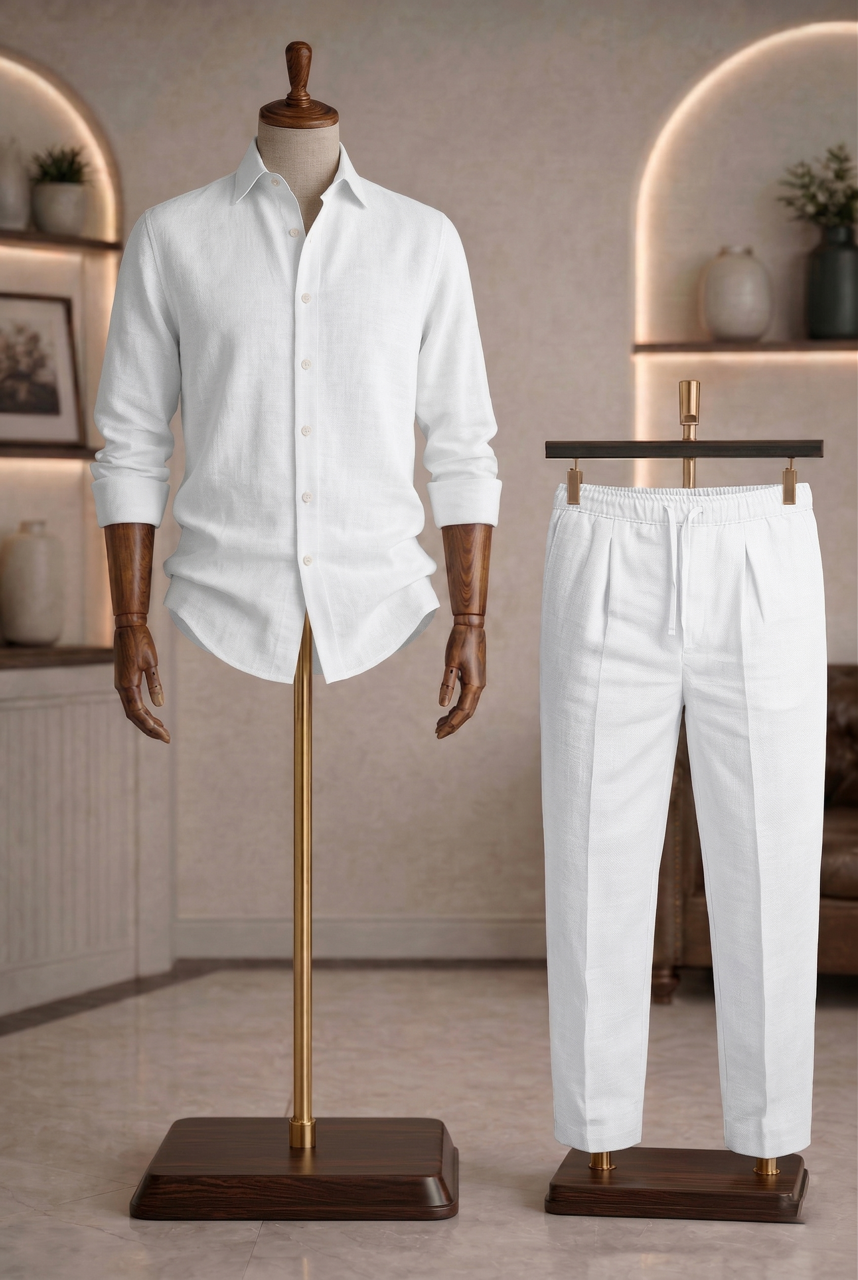 Full Sleeve Linen Pair For Men | White Linen Shirt with White Linen Pant