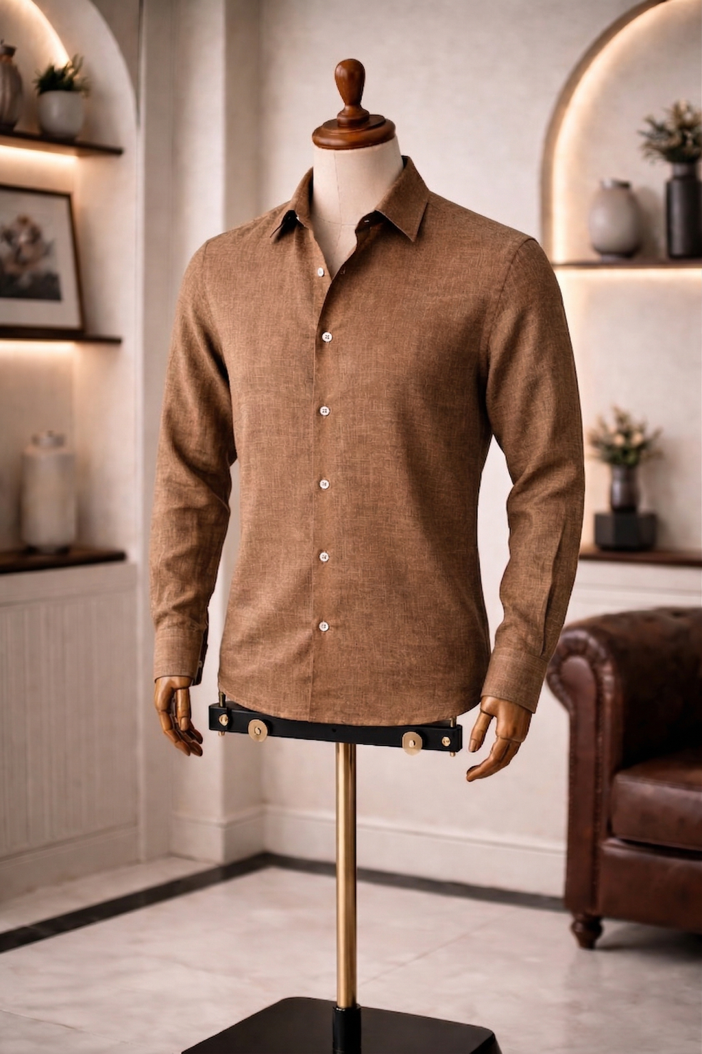 Full Sleeve Men's Pure Linen Brown Shirt | Summer Wear