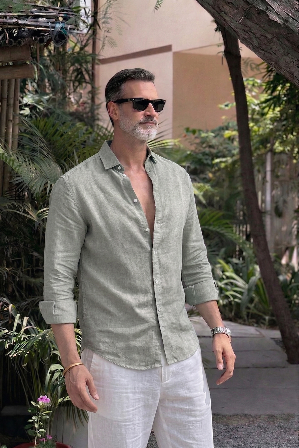 Full Sleeve Linen Pair For Men | Light Grey Linen Shirt with White Linen Pant