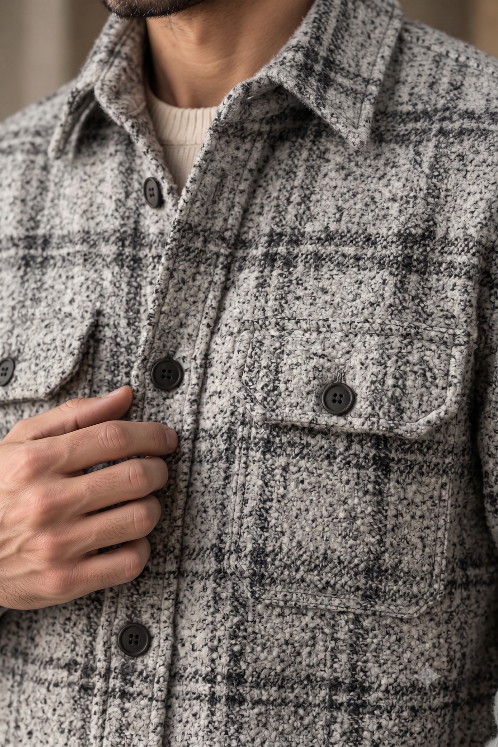 Melange Checked White Premium Wool Shirt for Men