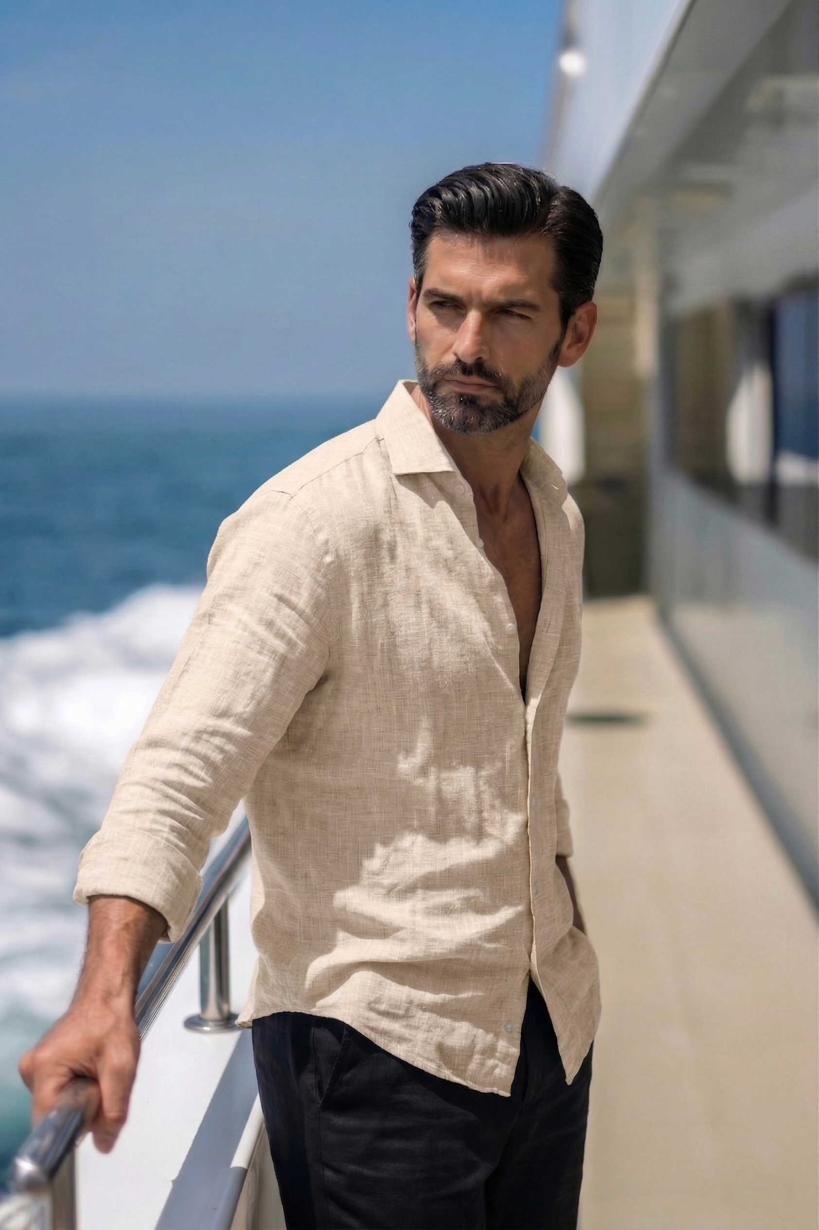 Full Sleeve Men's Pure Linen Beige Shirt | Summer Wear